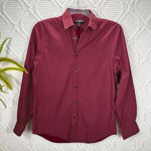 EXPRESS | Button Down Long Sleeve Polka Dot‎ Men's Shirt Burgundy S